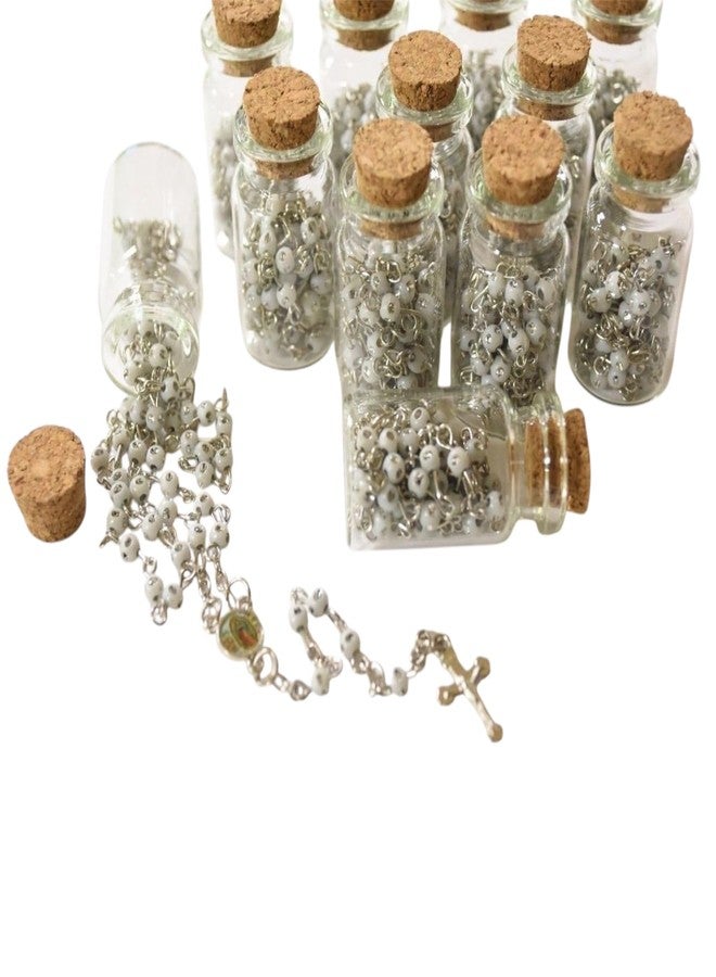 YRP 12 X Rosary Bottle Baptism Communion RECUERDOS DE BAUTIZO Lady GUADELUPE White/Silver - Image 1